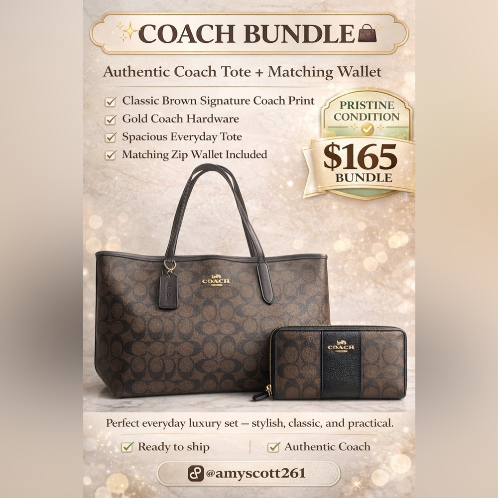 Coach Signature Monogram Tote in Brown with Black Leather Tag